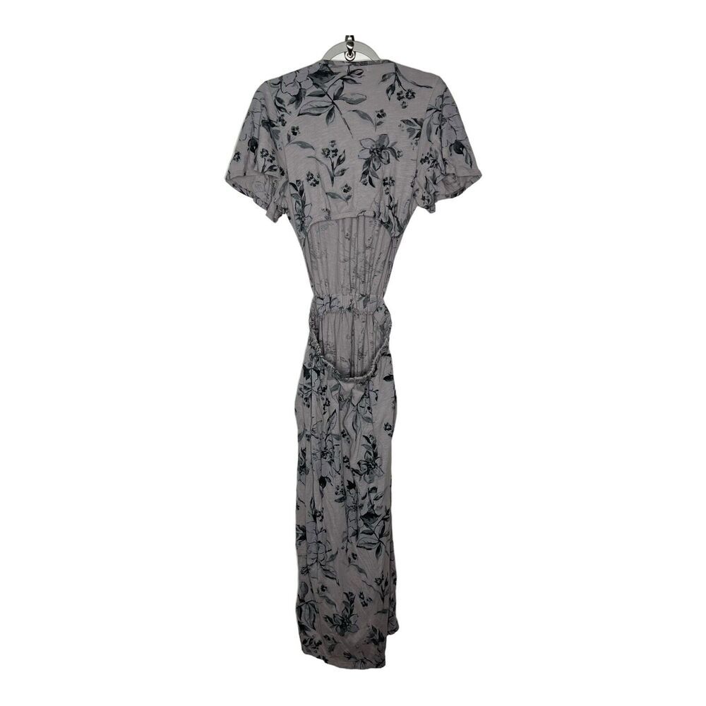Anthropologie T.La Dress Small Open Back Cut Out Maxi Floral Gray Short Sleeve - Picture 2 of 13